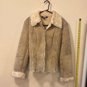 Source Unknown  Leather Tan Shearling-Trim Teddy Jacket 100% leather acrylicpoly